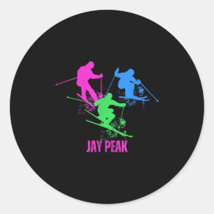 Adesivo Redondo Retro Jay Peak Vermont Skiing Skiier 90