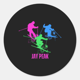 Adesivo Redondo Retro Jay Peak Vermont Skiing Skiier 90