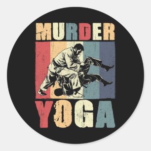 Adesivo Redondo Retro Jiu Jitsu Brasileiro Assassinato Yoga Engraç