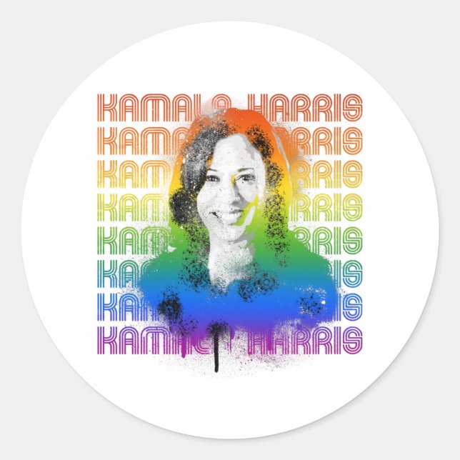 Adesivo Redondo Retro Kamala Harris Pride (Frente)
