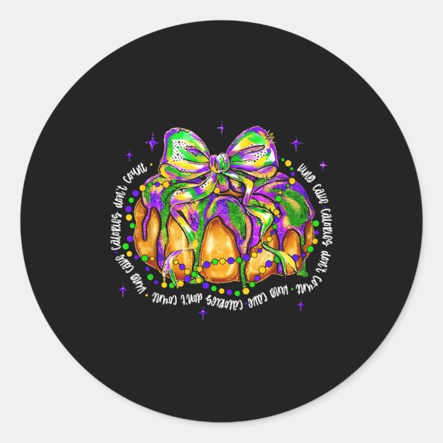 Adesivo Redondo Retro King Cake Coquette Bow Beads Happy Mardi Gra (Frente)