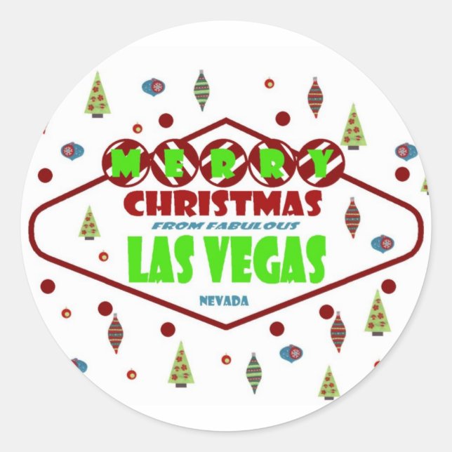 Adesivo Redondo Retro Las Vegas Christma Sticker (Frente)