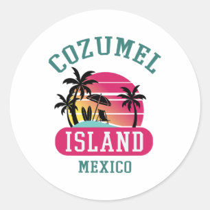 Adesivo Redondo Retro Legal Cozumel Original Mexico Beaches Sunset