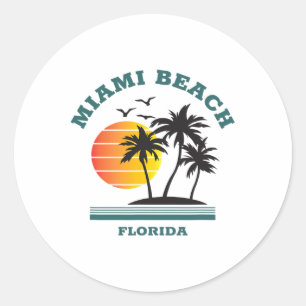 Adesivo Redondo Retro Legal Miami Beach Mens Womens Flores Beaches