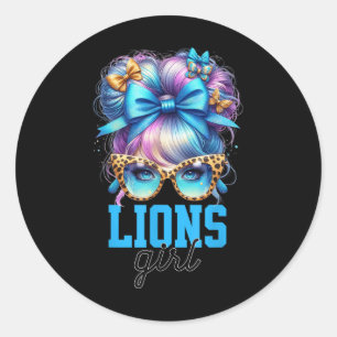 Adesivo Redondo Retro Lions Girl Messaging Bun Sports Fan Team Mat