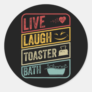 Adesivo Redondo Retro Live Laugh Toaster Bath Skeleton Funny Hallo
