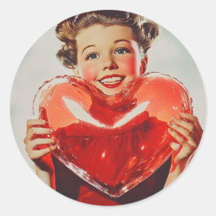 Adesivo Redondo Retro Love: 1950 Heart Glow