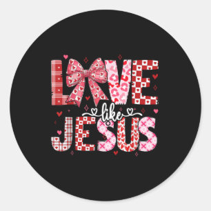 Adesivo Redondo Retro Love Like Jesus Coquette Heart Arco Jesus Va