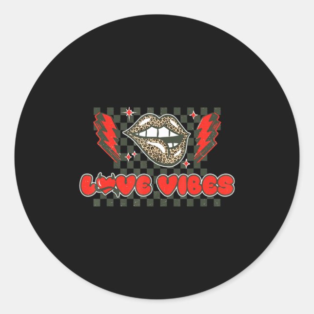 Adesivo Redondo Retro Love Vibes Leopard Lip Valentine Lightning B (Frente)