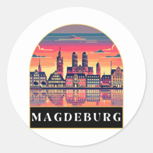Adesivo Redondo Retro Magdeburg Skyline