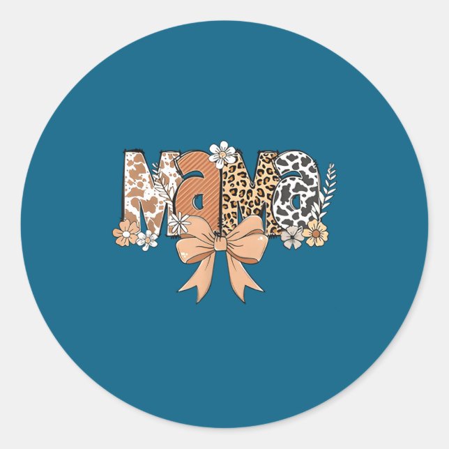 Adesivo Redondo Retro Mama Coquette Bows Leopard Mom Mother's Day  (Frente)
