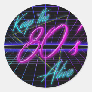 Adesivo Redondo Retro Mantenha a anos 80 viva rosa e púrpura neon