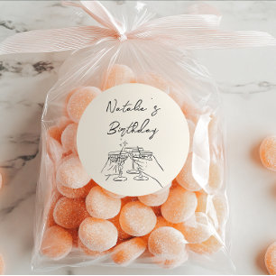 Adesivo Redondo Retro Mão Desenhada Óculos Martini Doddle Birthday