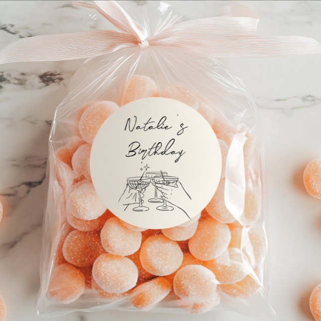 Adesivo Redondo Retro Mão Desenhada Óculos Martini Doddle Birthday (Criador carregado)