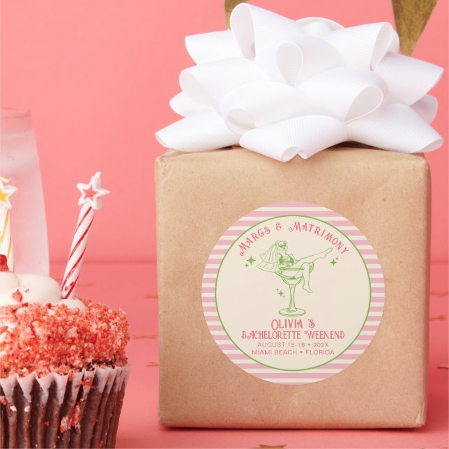 Adesivo Redondo Retro Margs & Matrimony Bachelorette Favor (Festa)