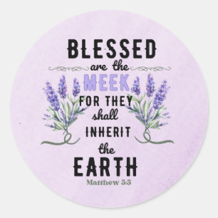 Adesivo Redondo Retro Matthew 5:5 Lavanda Watercolor