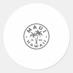 Adesivo Redondo Retro Maui Havaí Árvore de Palmeira Homens Mulhere