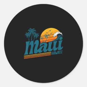 Adesivo Redondo Retro Maui Havaí Ilha Havaiana Palmeira Praia 