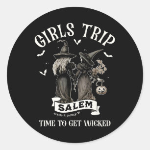 Adesivo Redondo Retro Meninas Viajam Salem Hora De Pegar A Bruxa E