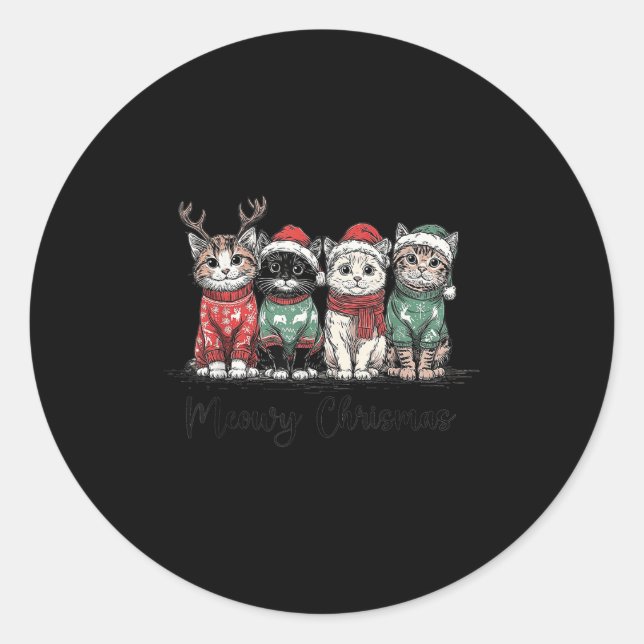Adesivo Redondo Retro Meowy Christmas Cute Cats With Santa Claus H (Frente)