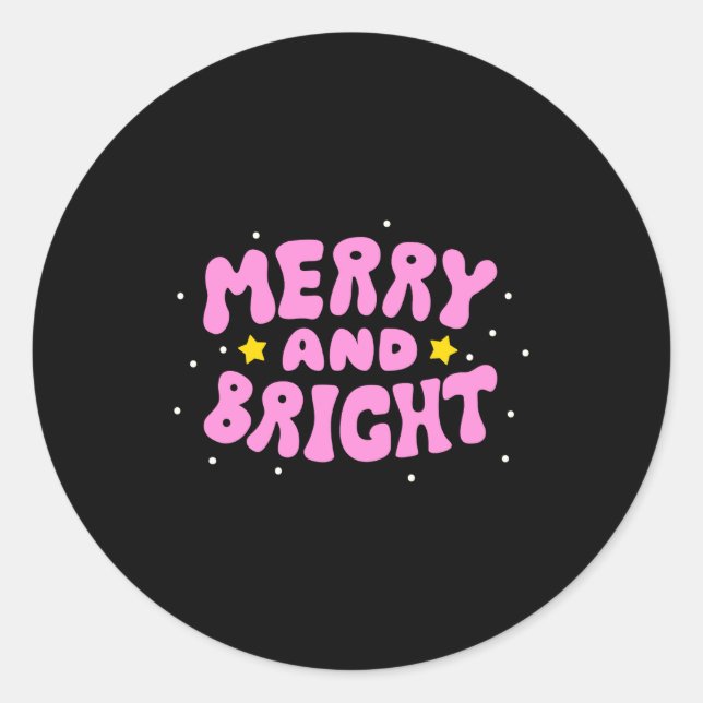 Adesivo Redondo Retro Merry And Bright Holiday Design  (Frente)
