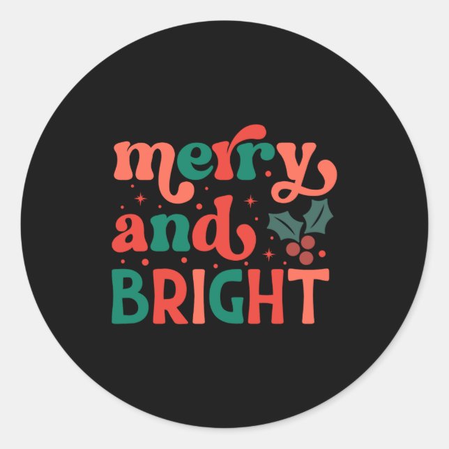 Adesivo Redondo Retro Merry Bright Christmas Baby  (Frente)