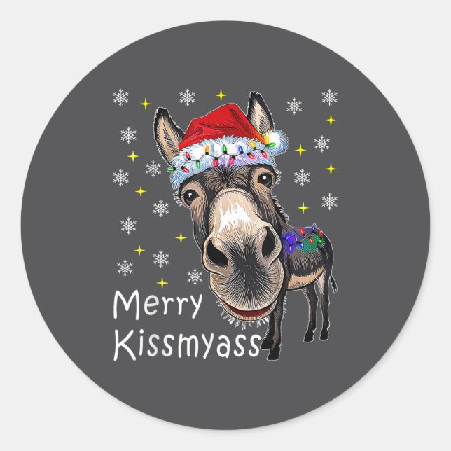 Adesivo Redondo Retro Merry Christmas Light Merry Kissmy Funny  (Frente)