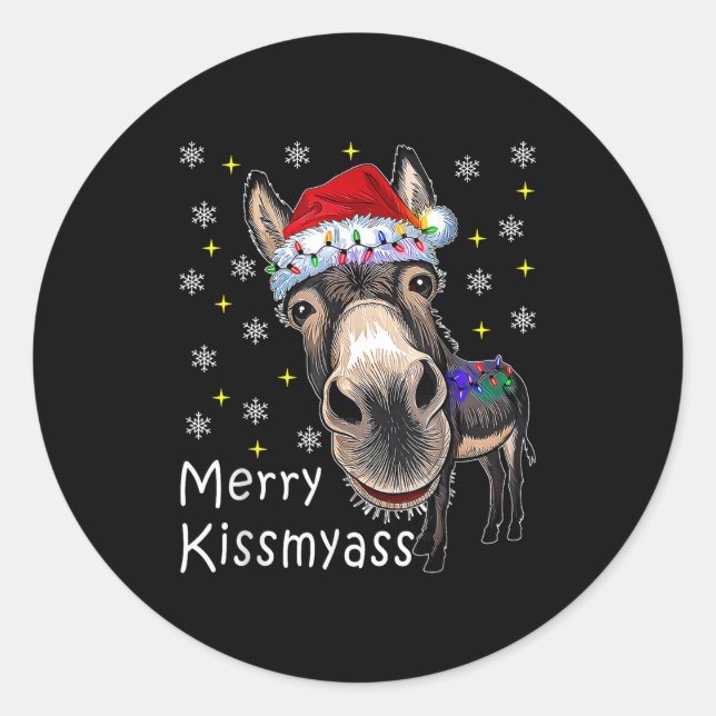 Adesivo Redondo Retro Merry Christmas Light Merry Kissmy Funny  (Frente)