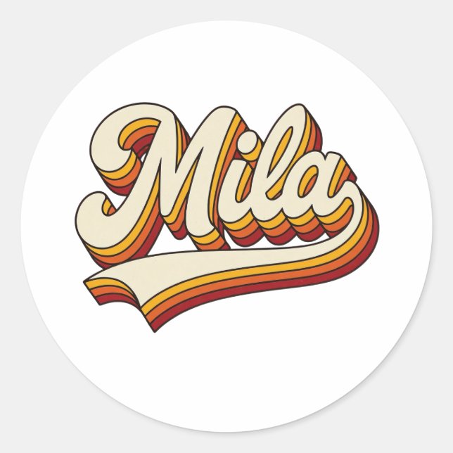 Adesivo Redondo Retro Mila Name 70s Vintage Design (Frente)