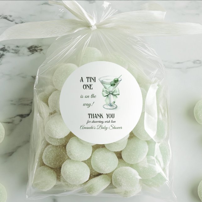 Adesivo Redondo Retro Minimalist A Tini One Martini Baby Shower (Criador carregado)