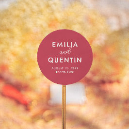 Adesivo Redondo Retro Modern Cherry Red Wedding Thank You Favor