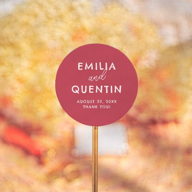 Adesivo Redondo Retro Modern Cherry Red Wedding Thank You Favor (Criador carregado)