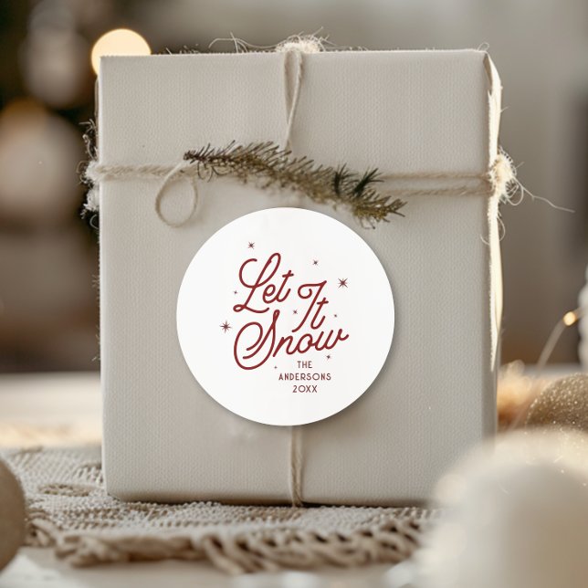Adesivo Redondo Retro Moderno Deixar Que Ele Neve Script De Natal  (Criador carregado)