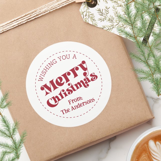 Adesivo Redondo Retro Moderno Simples Natal Grande (Merry Christmas Simple Retro Modern Round 3" sticker)