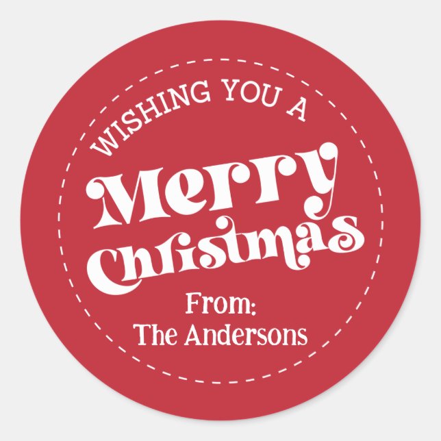 Adesivo Redondo Retro Moderno Simples Natal Grande (Frente)