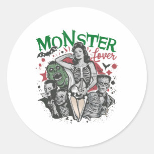 Adesivo Redondo Retro Monster Lover Halloween Spooky Season