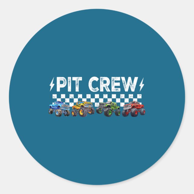 Adesivo Redondo Retro Monster Truck Family T Crew Matching Birthda (Frente)