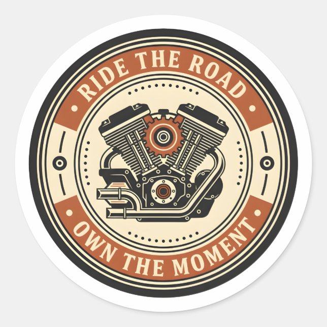 Adesivo Redondo Retro Motorcycle Engine Badge Style (Frente)