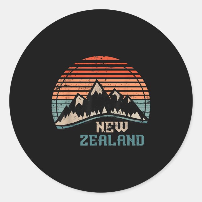 Adesivo Redondo Retro Mountains New Zealand  (Frente)