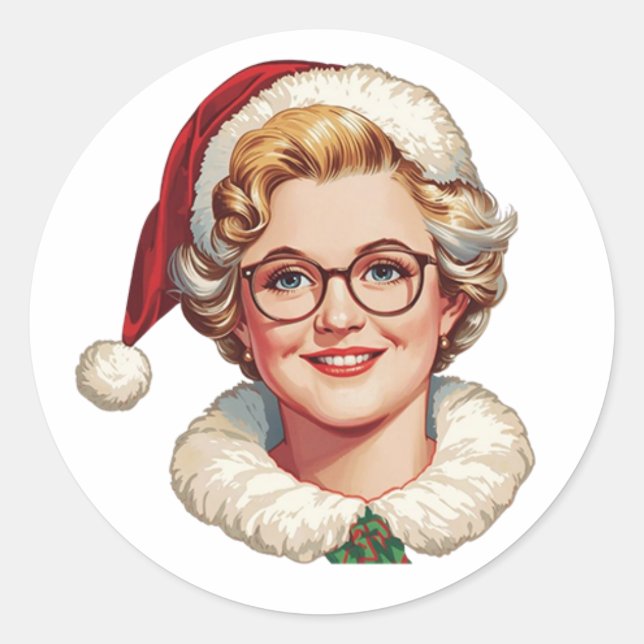 Adesivo Redondo Retro Mrs. Claus Christmas Sticker (Frente)
