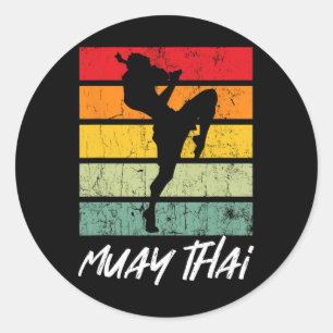 Adesivo Redondo Retro Muay Thai Vintage Mma Arts Marcial Tailândia