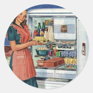Adesivo Redondo Retro-Mulheres 50 Frigorífico De Cheio De Cozinha