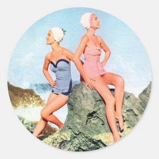 Adesivo Redondo Retro-Mulheres, Fatos de Natação e Bonés também!