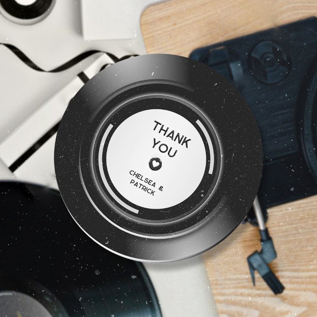 Adesivo Redondo Retro Music Vinyl Record Simple Weding Obrigado (Criador carregado)