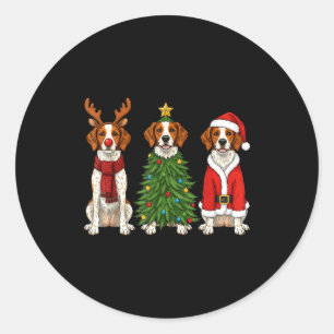 Adesivo Redondo Retro Natal Brittany Spaniel Papai Noel Rena Do