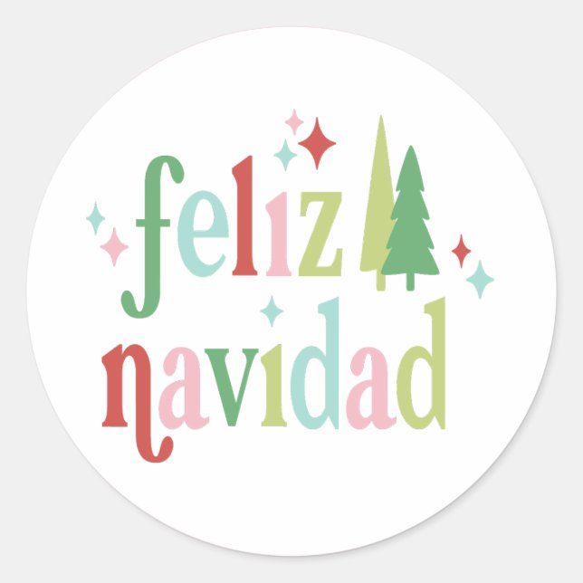 Adesivo Redondo Retro Natal | Feliz Navidad (Frente)