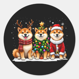 Adesivo Redondo Retro Natal Shi Inu Papai Noel Rena Cão Amante