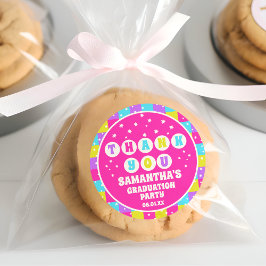 Adesivo Redondo Retro Neon Festa de formatura Obrigado