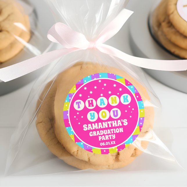 Adesivo Redondo Retro Neon Festa de formatura Obrigado (Criador carregado)