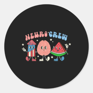 Adesivo Redondo Retro Neuro Crew 4 De Julho Neurologia Cerebral